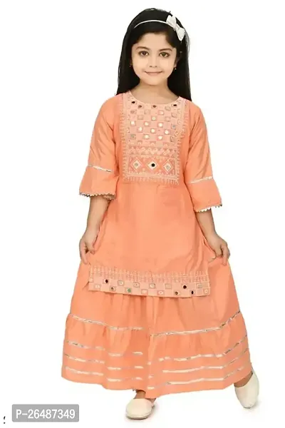 Alluring Peach Cotton Embroidered Stitched Salwar Suit Sets For Girls