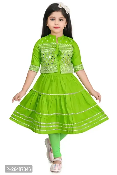 Alluring Green Cotton Blend Embroidered Stitched Salwar Suit Sets For Girls-thumb0