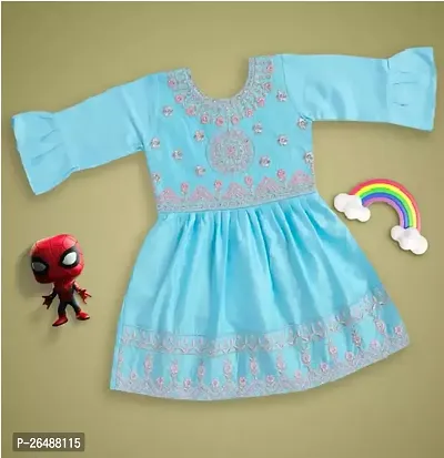 Stylish Blue Cotton Embroidered Frocks For Girls