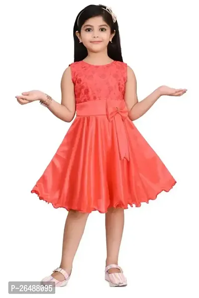 Stylish Orange Cotton Blend Embroidered Frocks For Girls