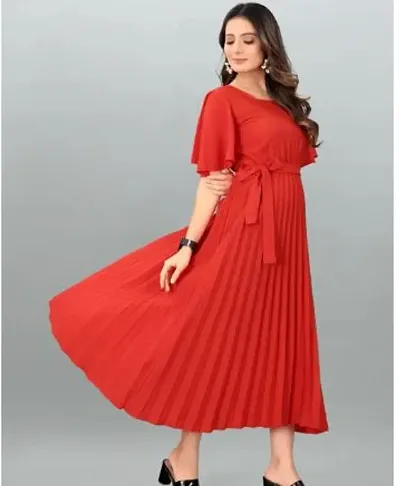 Solid Pleated Dresses