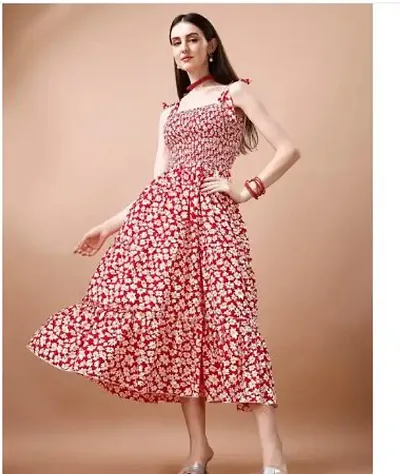 Stylish Floral Print Midi Dress For Women