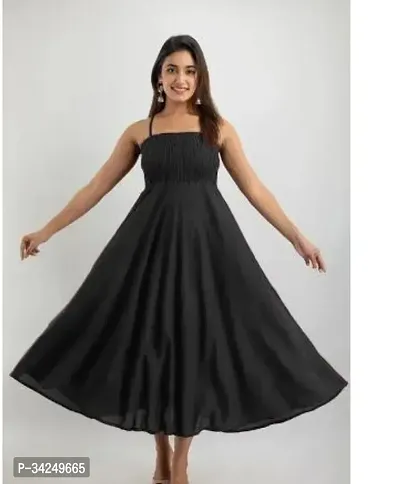 Stylish Black Crepe Solid Fit And Flare Dress For Women