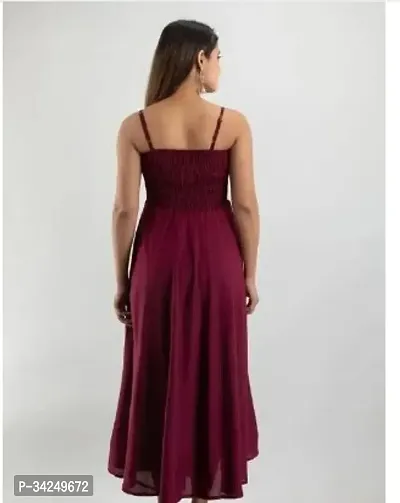 Stylish Maroon Crepe Solid Fit And Flare Dress For Women-thumb2