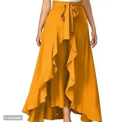 Stylish Yellow Crepe Solid Palazzo For Women-thumb0