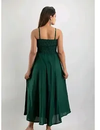 Stylish Green Crepe Solid Fit And Flare Dress For Women-thumb1