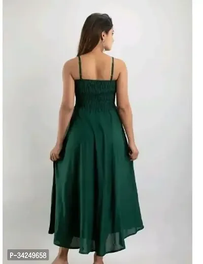 Stylish Green Crepe Solid Fit And Flare Dress For Women-thumb2