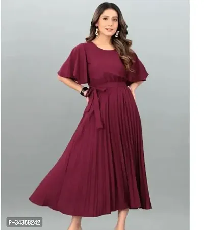 Stylish Crepe Solid A-Line Dress For Women-thumb0