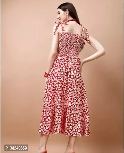 Stylish Red Crepe Printed Fit And Flare Dress For Women-thumb2