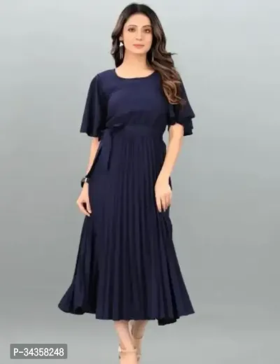 Stylish Crepe Solid A-Line Dress For Women-thumb0