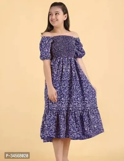 Fabulous Blue Crepe Printed Frock For Girls-thumb0