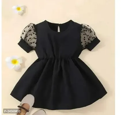 Fabulous Black Cotton Blend Solid Frock For Girls