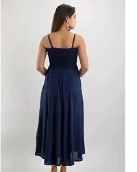 Stylish Navy Blue Crepe Solid Fit And Flare Dress For Women-thumb1