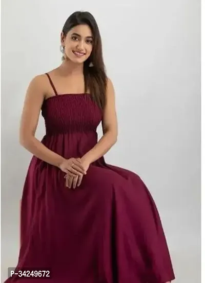 Stylish Maroon Crepe Solid Fit And Flare Dress For Women-thumb0