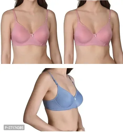 Stylish Multicoloured Cotton Solid Bra For Women Pack Of 3