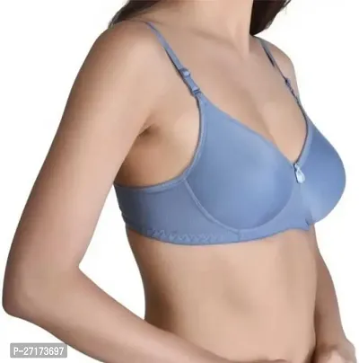 Stylish Blue Cotton Solid Bra For Women-thumb0