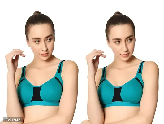 Stylish Green Cotton Solid Bra For Women Pack Of 2-thumb0