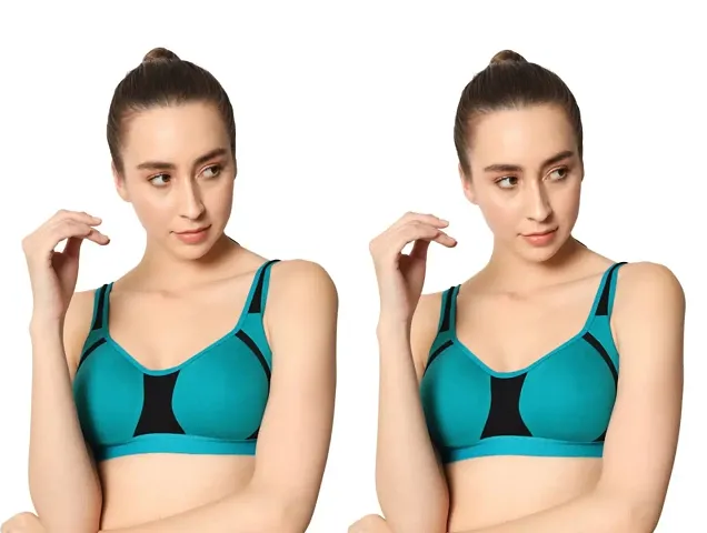 Stylish Green Cotton Solid Bra For Women Pack Of 2