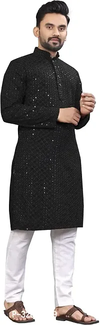 KriKan Men Chikan Embroidery A-line Kurta Black-thumb5