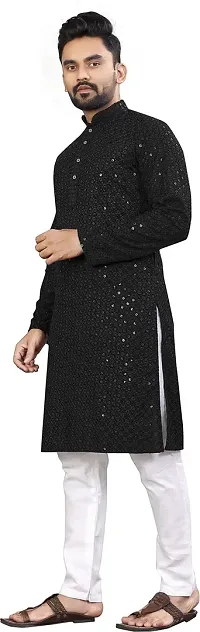 KriKan Men Chikan Embroidery A-line Kurta Black-thumb3