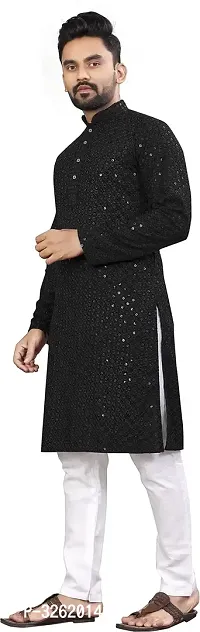 KriKan Men Chikan Embroidery A-line Kurta Black-thumb4