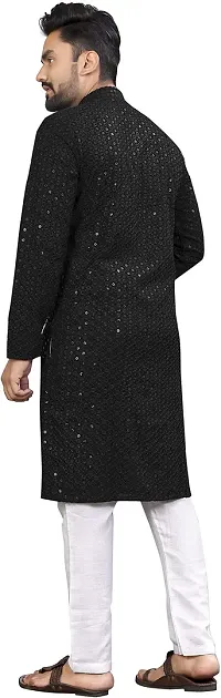 KriKan Men Chikan Embroidery A-line Kurta Black-thumb1