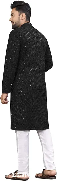 KriKan Men Chikan Embroidery A-line Kurta Black-thumb2