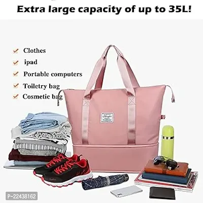 High-Capacity Double-Layer Wet Separation Travelling Bag, Large Capacity Folding Travel Bag, Foldable Travel Duffel Bag, Travel Lightweight Waterproof Carry Luggage Bag Pink-thumb3