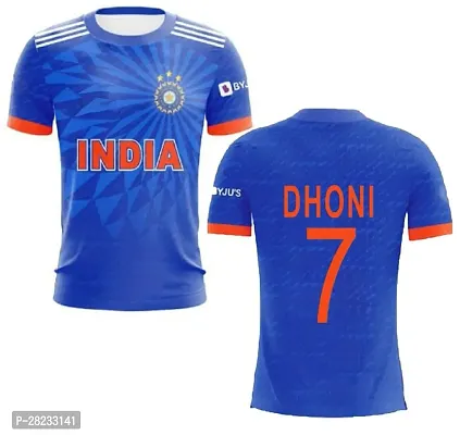 Stylish Blue Polycotton India T20 Official Jersey T-Shirt For Men-thumb0