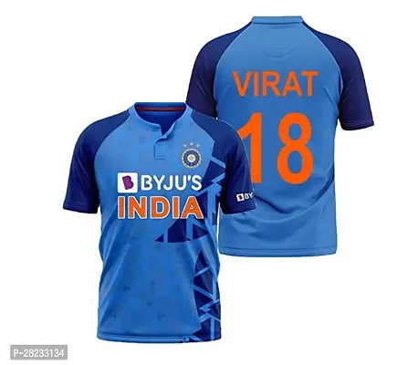 Stylish Blue Polycotton Ind Cricket Team Jersey T-Shirt For Men-thumb0