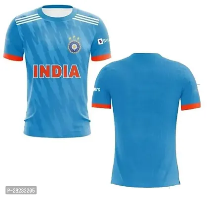 Stylish Blue Polycotton New Ind Odi Plain Jersey T-Shirt For Men-thumb0