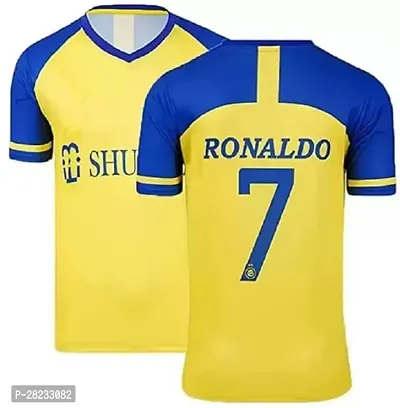 Stylish Yellow Polycotton AlNasr New Ronaldo 7 Football Team Official Jersey T-Shirt For Men-thumb0