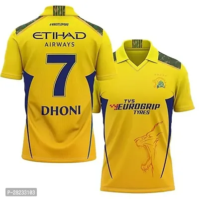 Stylish Yellow Polycotton Csk Dhoni 7 Cricket Jersey T-Shirt For Men-thumb0