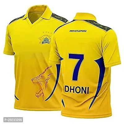 Stylish Yellow Polycotton Thala Dhoni 7 Csk Official Jersey T-Shirt For Men-thumb0