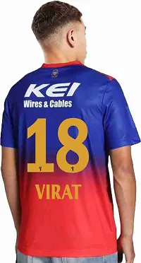 Stylish Multicoloured Polycotton Sports Rcb Virat 18 Jersey T-Shirt For Men-thumb1