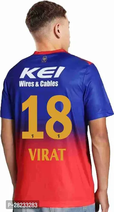 Stylish Multicoloured Polycotton Sports Rcb Virat 18 Jersey T-Shirt For Men-thumb2