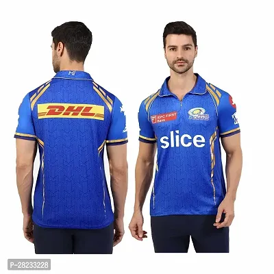 Stylish Blue Polycotton Rohit Sharma 45 Mi Cricket Team Full Sleeve Jersey T-Shirt For Men-thumb0