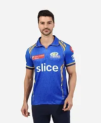 Stylish Blue Polycotton Rohit Sharma 45 Mi Cricket Team Full Sleeve Jersey T-Shirt For Men-thumb1