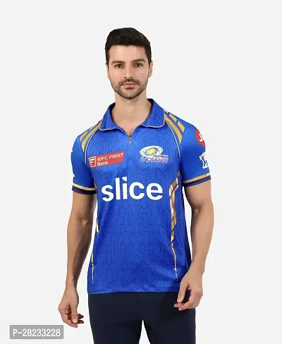 Stylish Blue Polycotton Rohit Sharma 45 Mi Cricket Team Full Sleeve Jersey T-Shirt For Men-thumb2