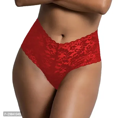 Stylish Red Lace Solid Panty For Women