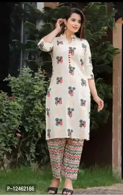 Women Rayon Printed Straight Kurta Bottom Set-thumb0