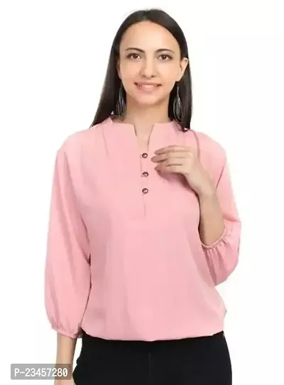 Elegant Pink Cotton Blend Printed Top For Women-thumb0