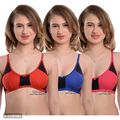 In Beauty Women's Non Padded Molded Cup Bra Pack of 3 Multicolor Size 30 to 40-thumb0