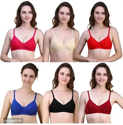 In Beauty Women's Non Padded Non Wired Bra Pack of 6 Multicolor Size 30 to 40