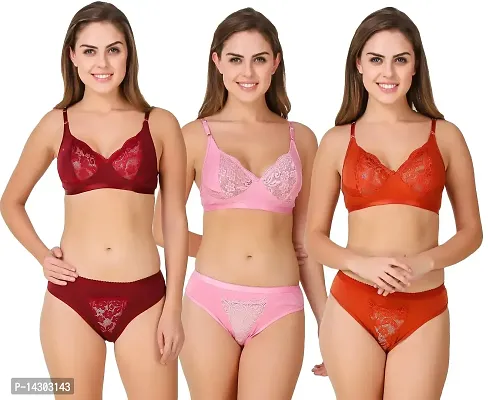 In Beauty Best Bra and Pantie Set Pack of 3 Multicolor