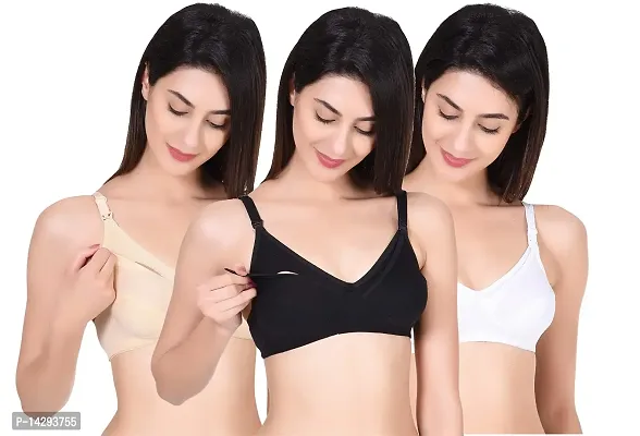 In Beauty Women's Cotton Non-Padded Wire Free Maternity Bra-Pack of 3-thumb0