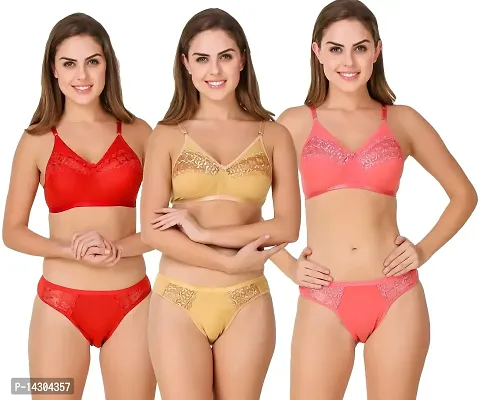 FIMS - Fashion is my style Soft Lycra Stretchable Bra Panty Set for Women,  Non-Padded, Non-Wired, See The First Image to Check nos of Sets You Will