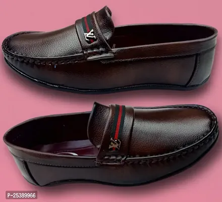 Stylish Brown PU Self Design Loafers For Men