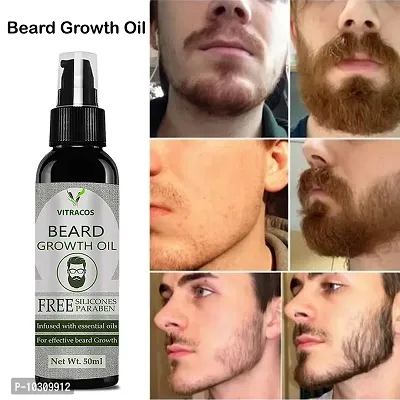 Vitracos Natural Beard Growth Oil For Men Fast Growth Advanced - 50Ml - Beard Growth Oil For Patchy Beard, With Redensyl And Dht Booster, Nourishment And Moisturization, No Harmful Chemicals Hair Oil- 50 ml-thumb0