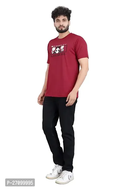 Comfortable Maroon Polyester Blend Round Neck T-shirt For Men-thumb2